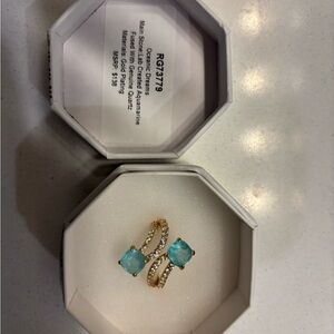 Bomb Party Resort Wear Elegant Gold and Aquamarine Size 9 Ring!
